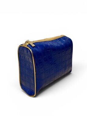 Elizabeth Arden Blue Patent-Style Gold Makeup Bag + 2 Ceramide Capsule Samples